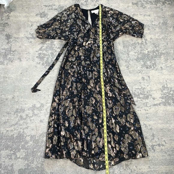 SOLD New BA&SH Lady Dress Floral Metallic Tee Silk Midi V Neck Short Sleeve XS - Picture 8 of 16